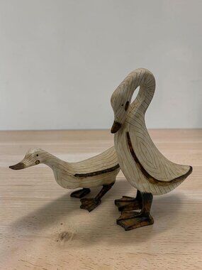TII Collection Hand Carved Plaster Duck Set Folk Art duck Pair Rustic Farmhouse